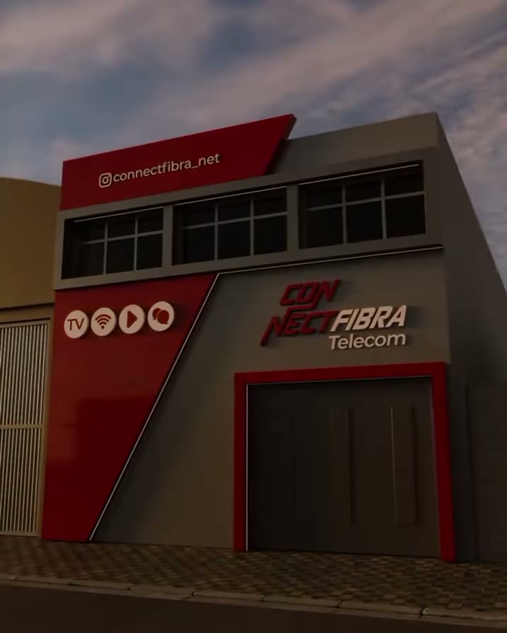 Same building with red and grey branded cladding and signage